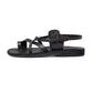 The Good Shepherd Buckle black, handmade leather sandals with back strap and toe loop, side view