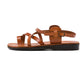 The Good Shepherd Buckle honey, handmade leather sandals with back strap and toe loop - left View
