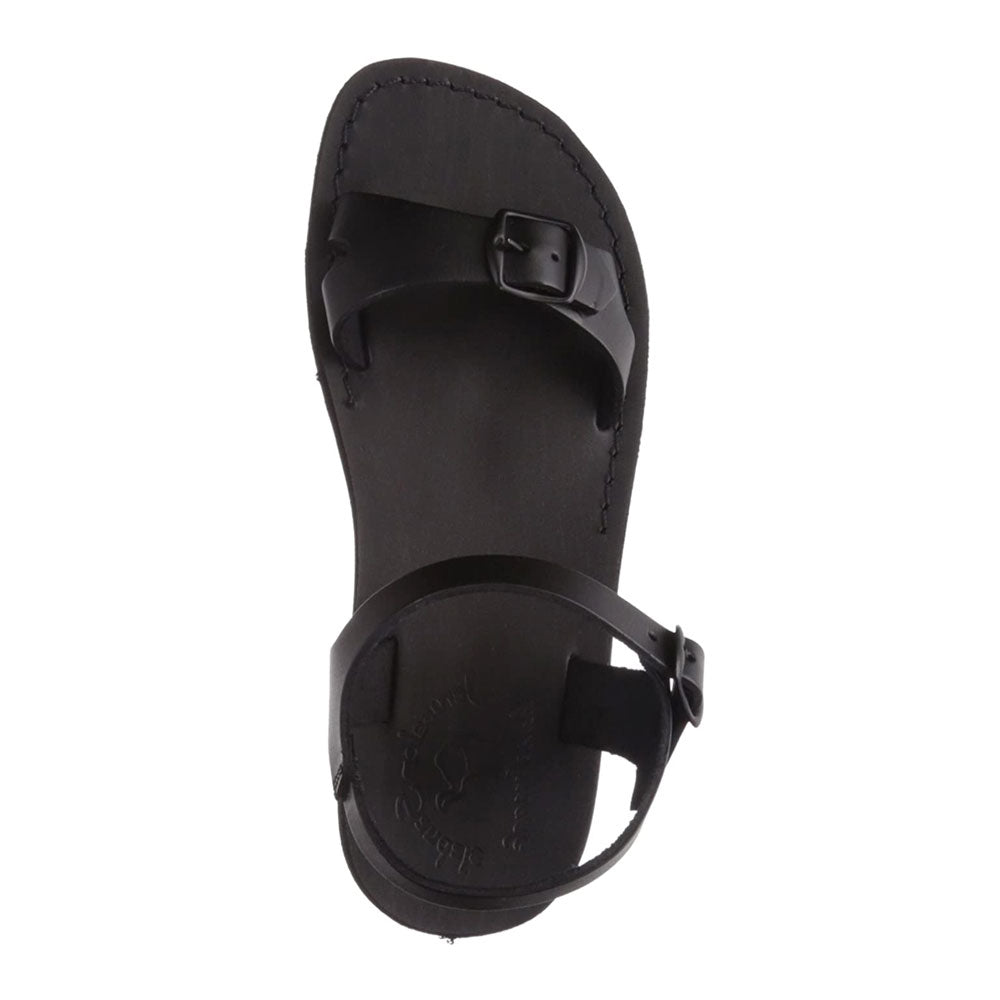 Edna black, handmade leather sandals with back strap - up View