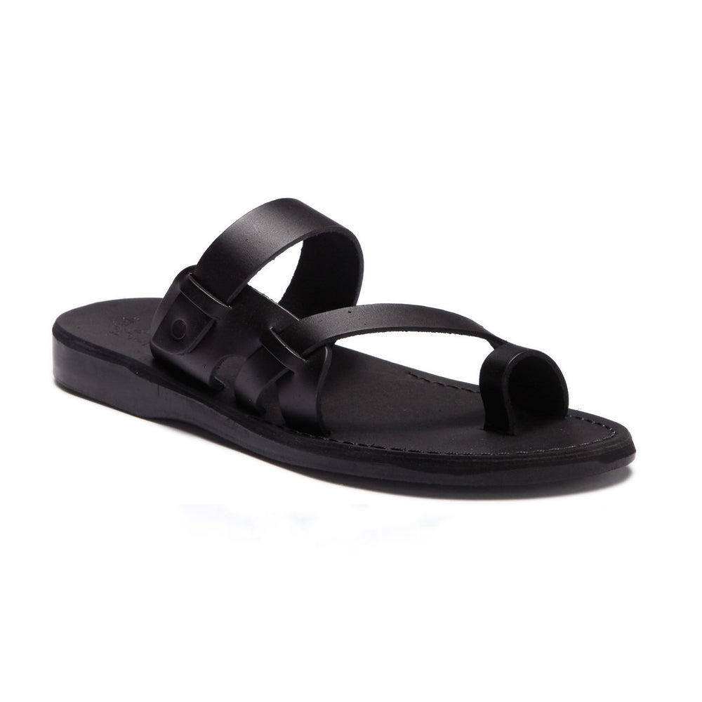 Jabin | Black Leather Toe Loop Sandal – Jerusalem Sandals
