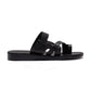 Jabin black, handmade leather slide sandals with toe loop - Side View