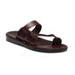 Jabin brown, handmade leather slide sandals with toe loop - Front View