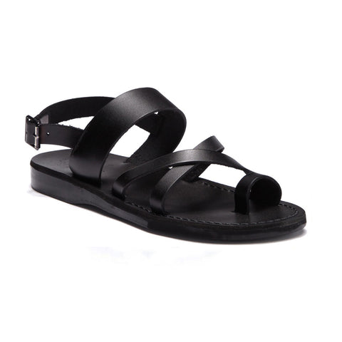 Amos - Leather Ankle Strap Flat Sandal | Black
