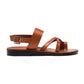 Amos honey, handmade leather sandals with back strap and toe loop - front view