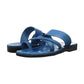 The Good Shepherd blue, handmade leather slide sandals with toe loop - Side View