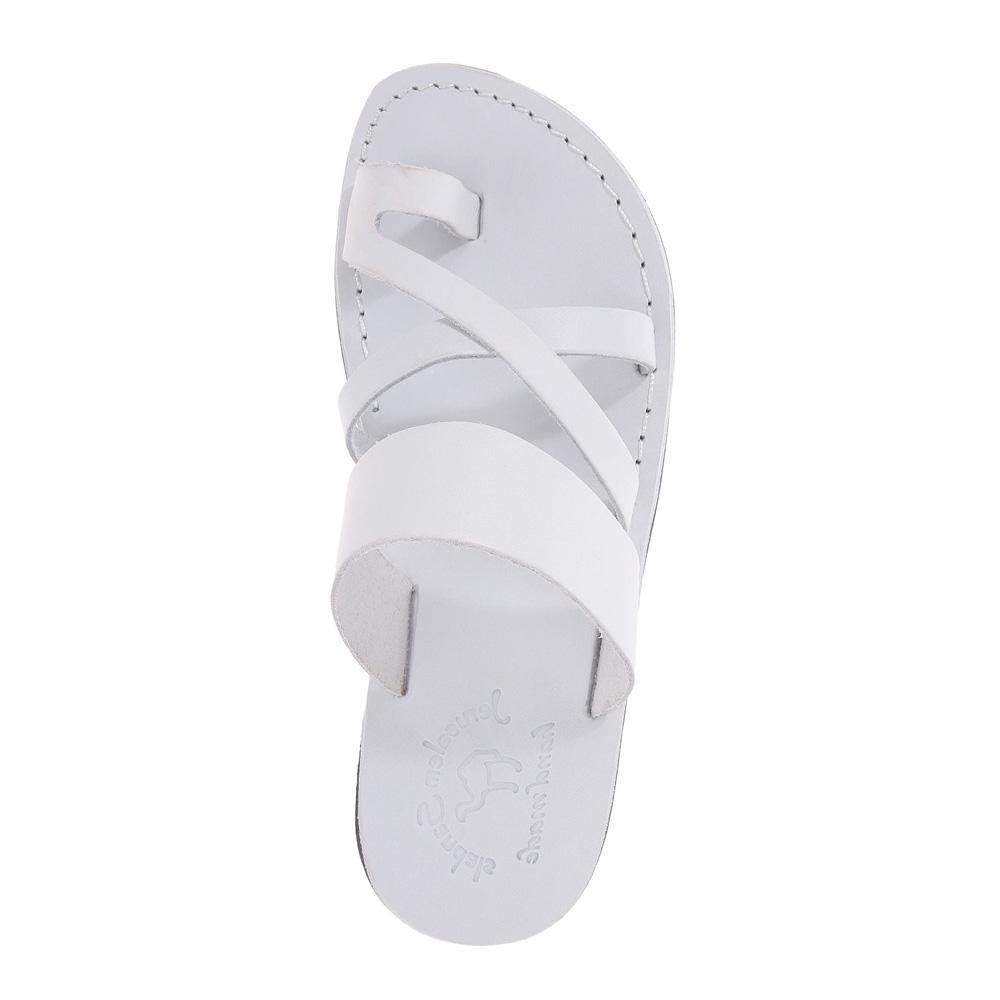 The Good Shepherd white, handmade leather slide sandals with toe loop - up View