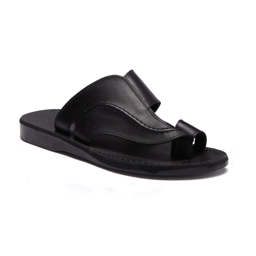 Peter | Black Leather Toe Strap Sandal – Jerusalem Sandals