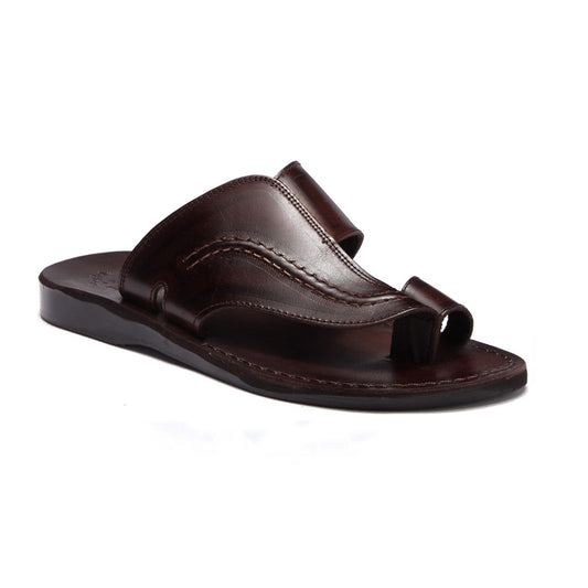 Peter Brown, handmade leather slide sandals with toe loop - Front View