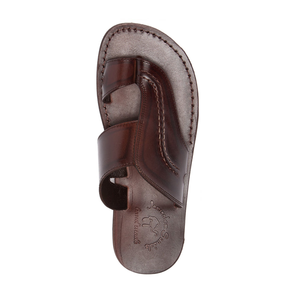 Peter Brown, handmade leather slide sandals with toe loop - Top View