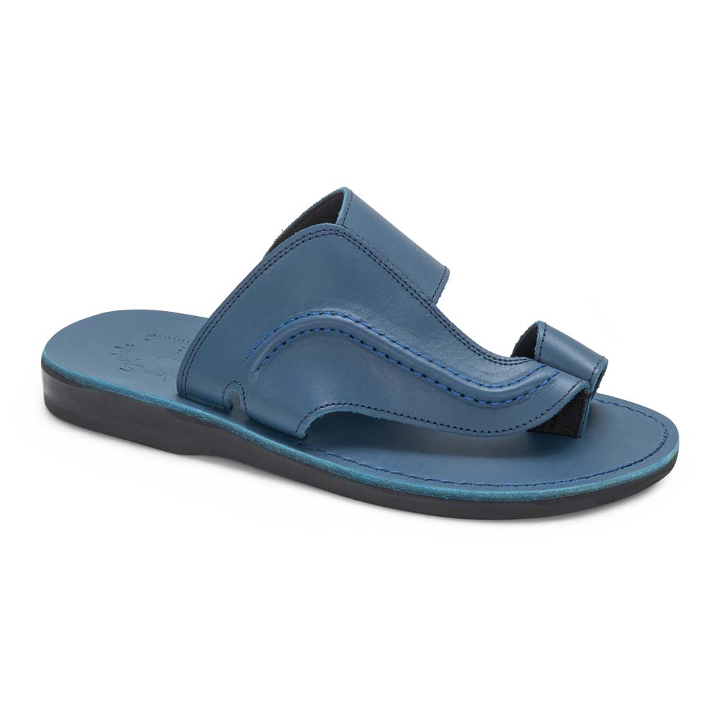 Peter Blue, handmade leather slide sandals with toe loop - Front View