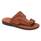 Peter Honey, handmade leather slide sandals with toe loop - Front View