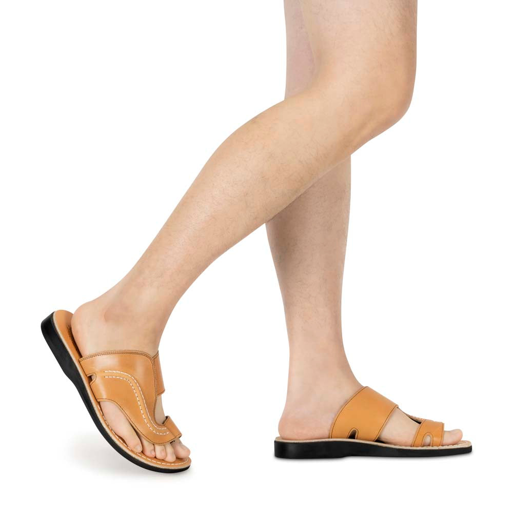Peter tan, handmade leather slide sandals with toe loop - model View