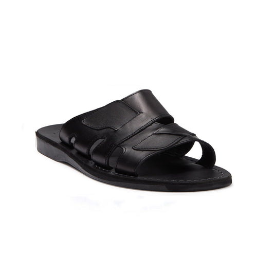 Mateo black, handmade leather slide sandals - Front View