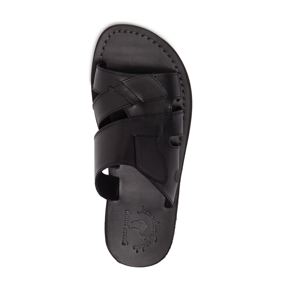 Mateo black, handmade leather slide sandals - Top View