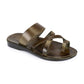 The Good Shepherd Olive, handmade leather slide sandals with toe loop - Front View