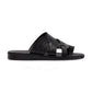 Aron black, handmade leather slide sandals with toe loop - side view