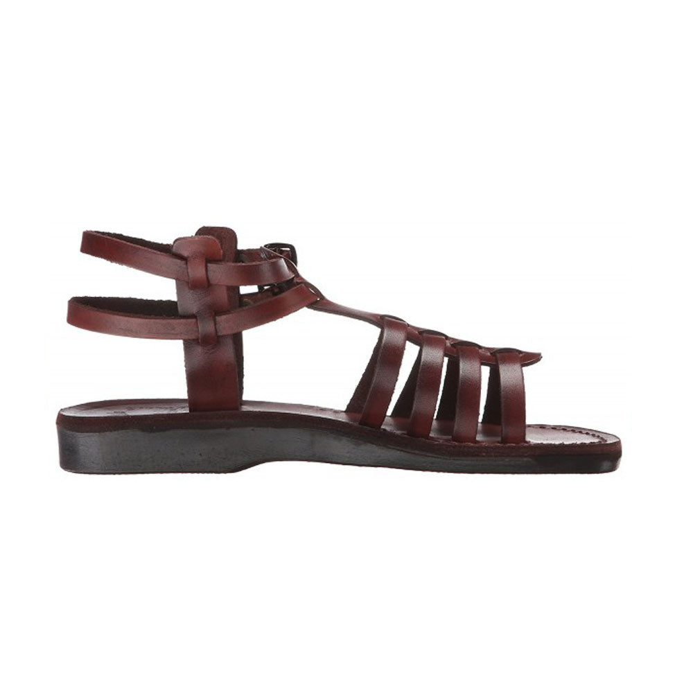 Leah brown, handmade leather sandals with back strap - right View