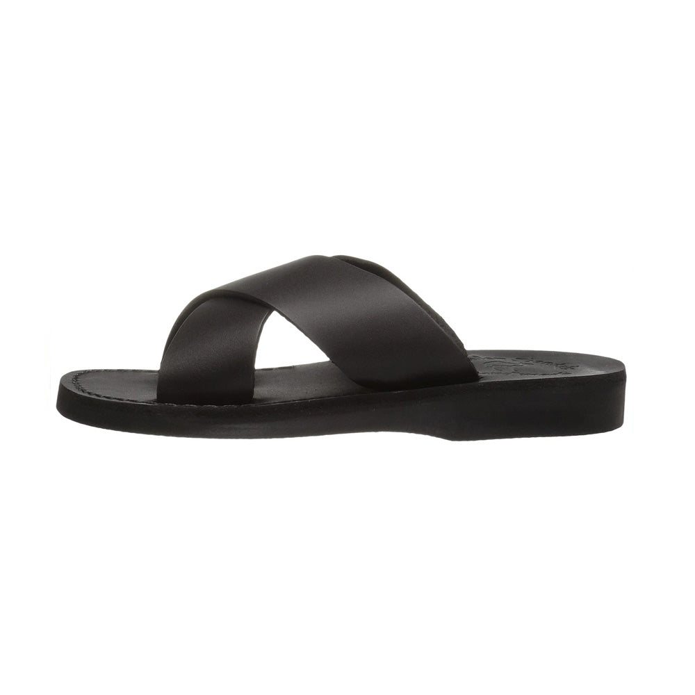 Elan black, handmade leather slide sandals - left View