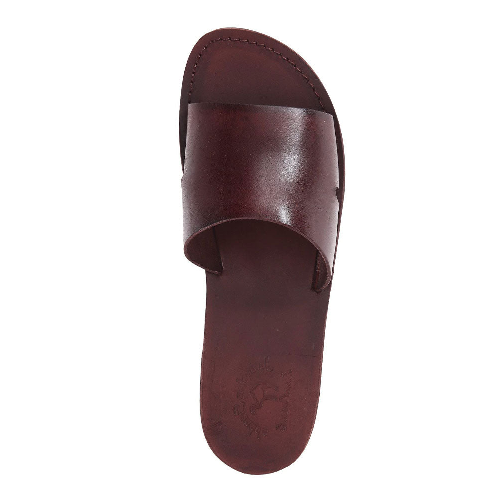 Bashan brown, handmade leather slide sandals - side View