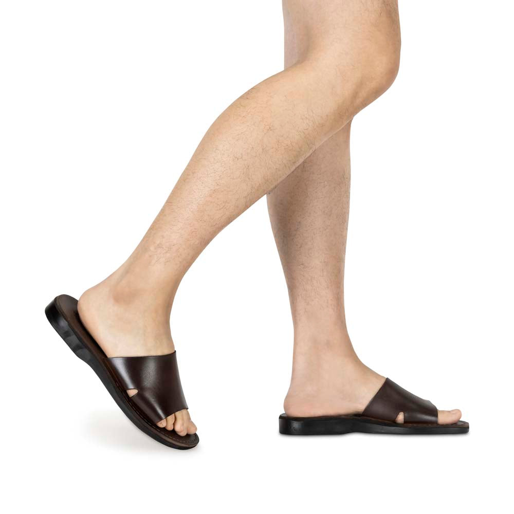 Bashan - Leather Wide Strap Slide Sandal | Brown