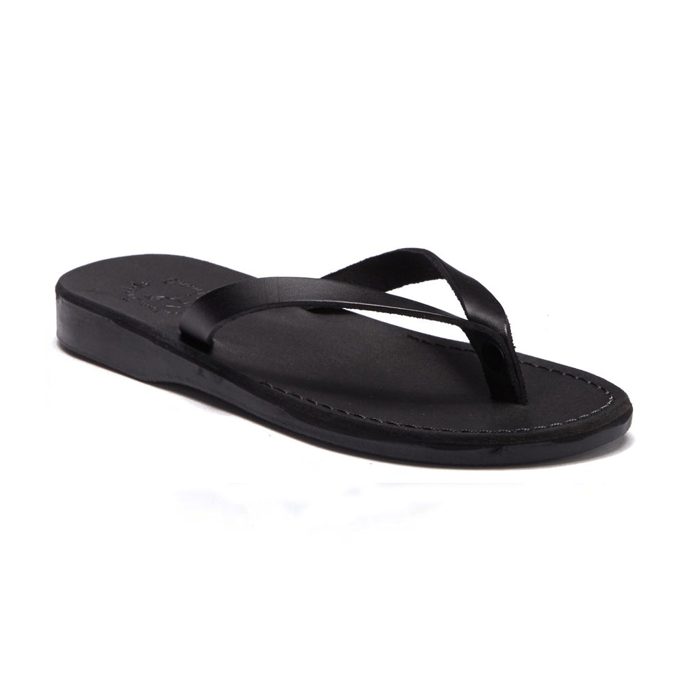 Jaffa black, slip-on flip flop style leather sandal - front view