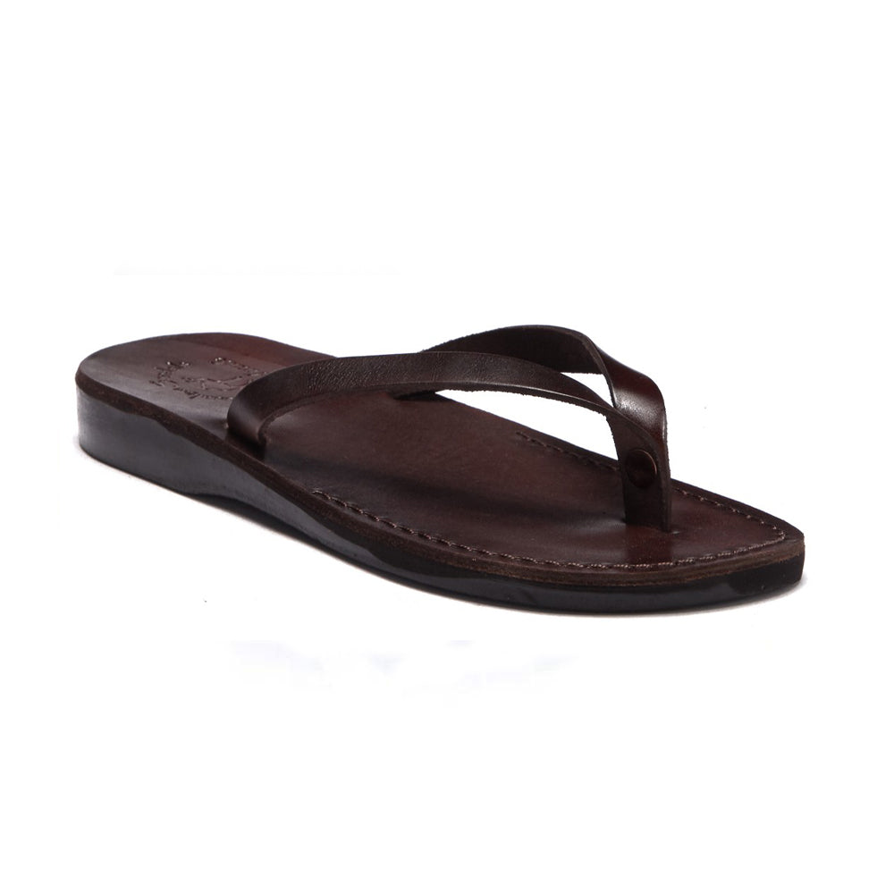 Jaffa brown, slip-on flip flop style leather sandal - front view