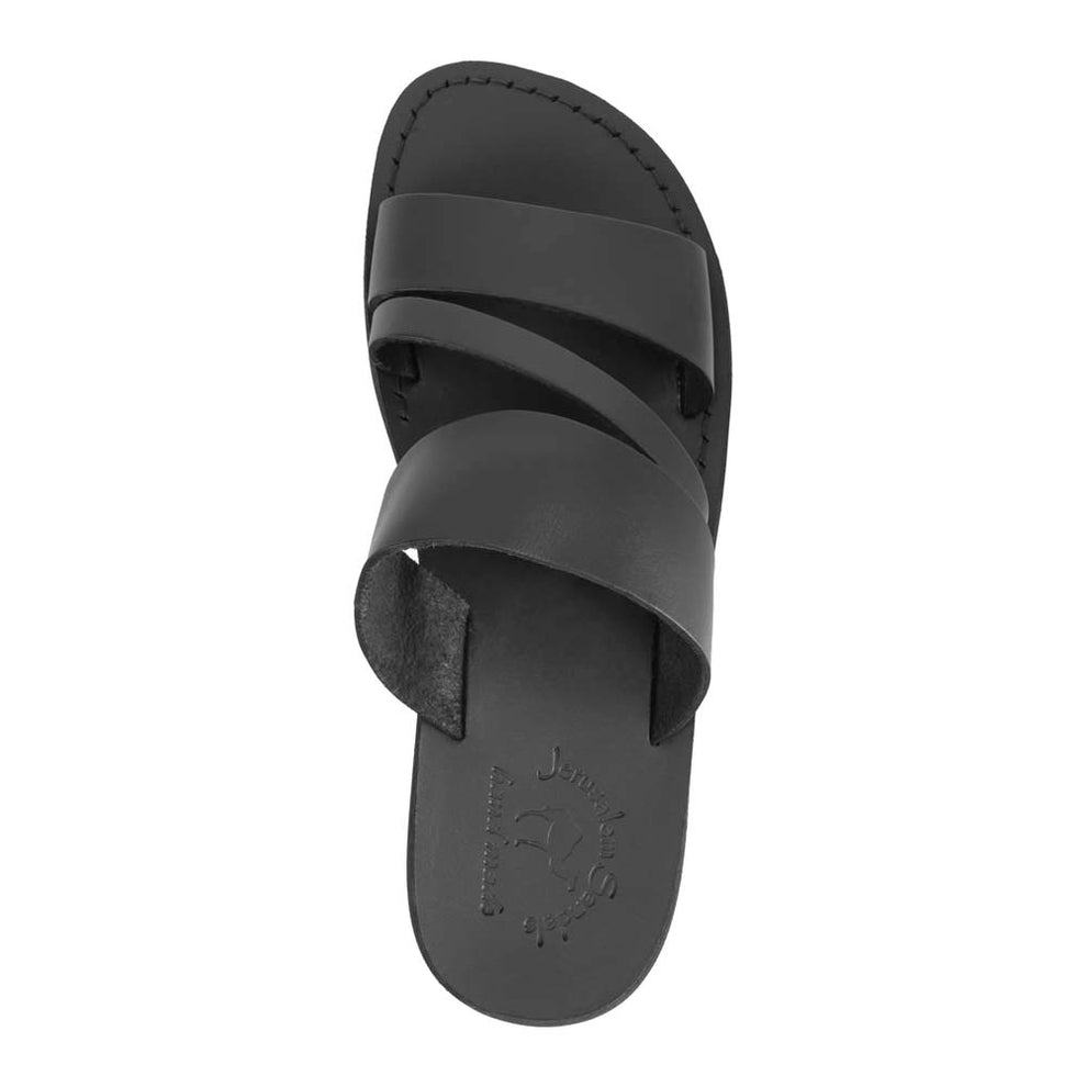 Boaz | Black Leather Wide Strap Sandal – Jerusalem Sandals