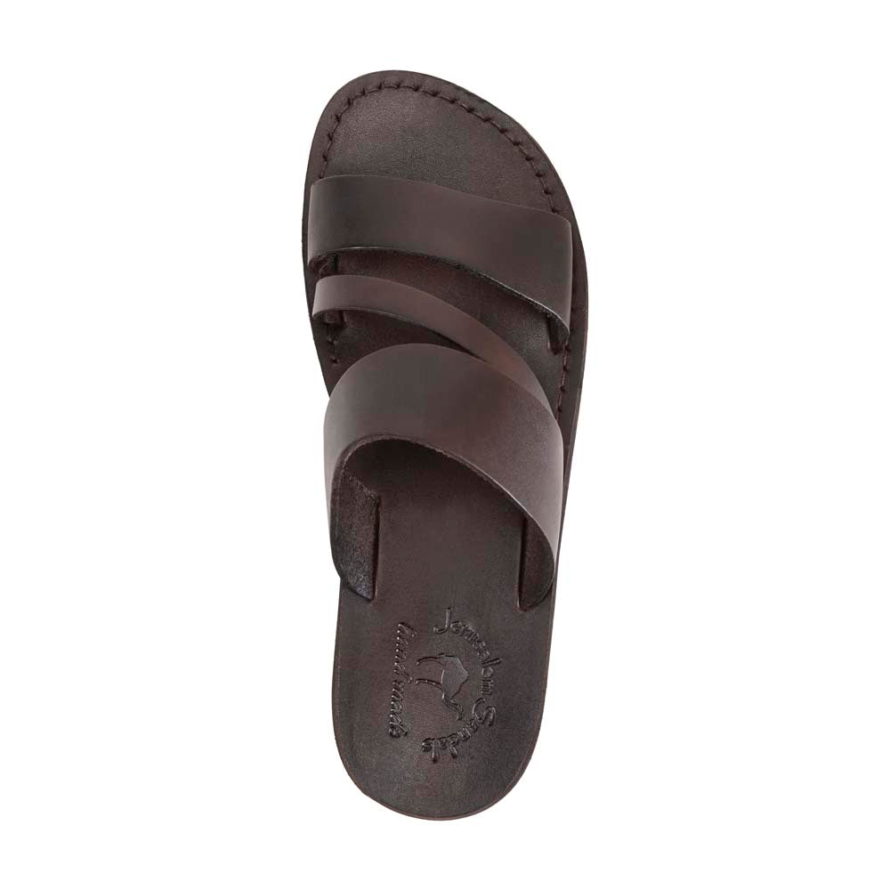 Boaz brown, handmade leather slide sandals - Up View