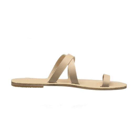 Hollywood Blvd natural, handmade leather slide sandals with front loop - Side View