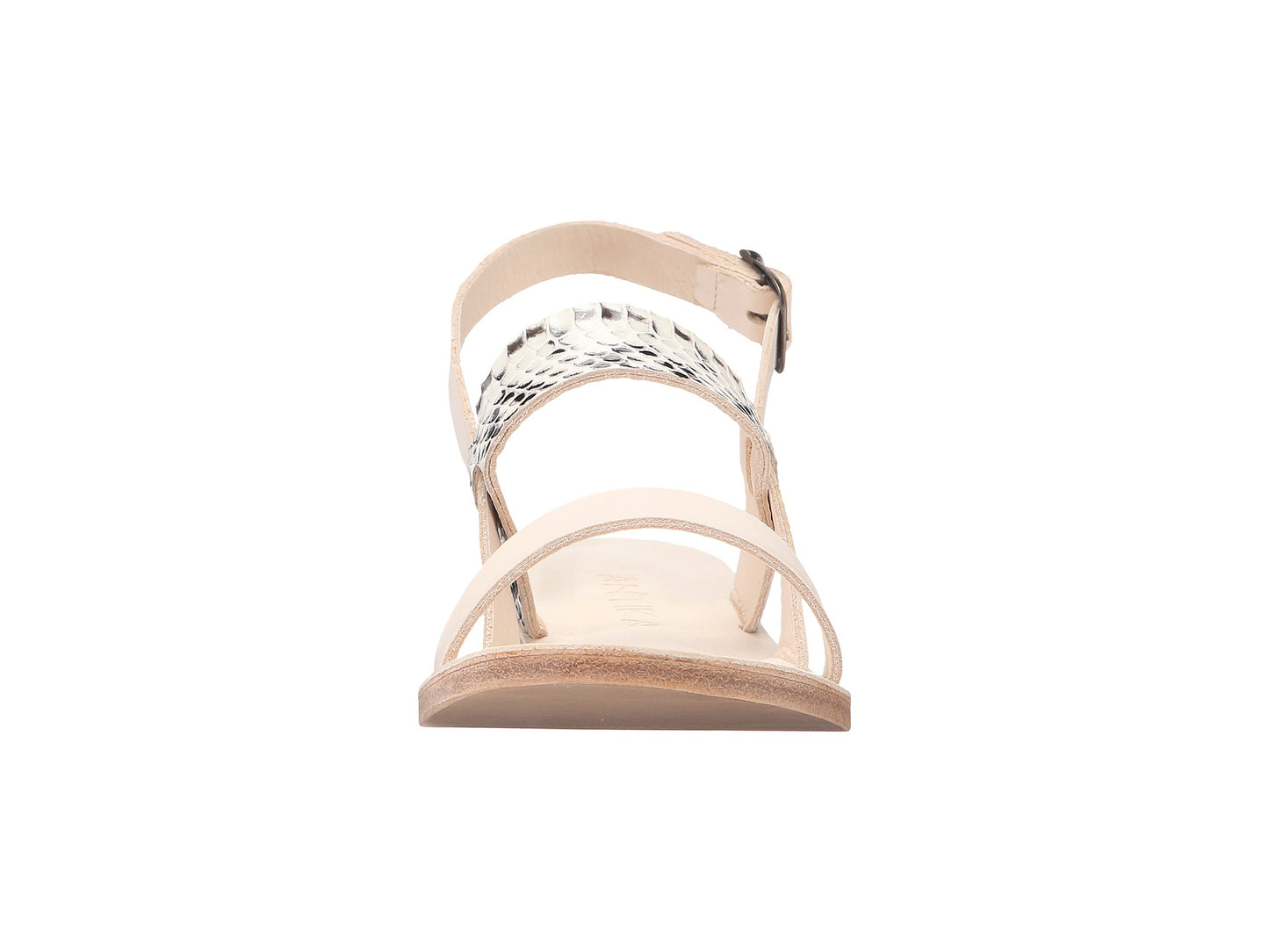 Abbot Kinney Blvd Natural snake skin, handmade leather buckle sandals with front loop - Front View