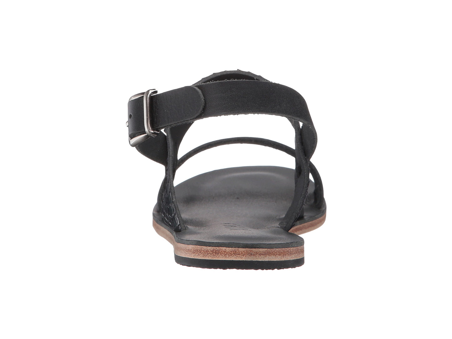 Abbot Kinney Blvd black snake skin, handmade leather buckle sandals with front loop - Back View