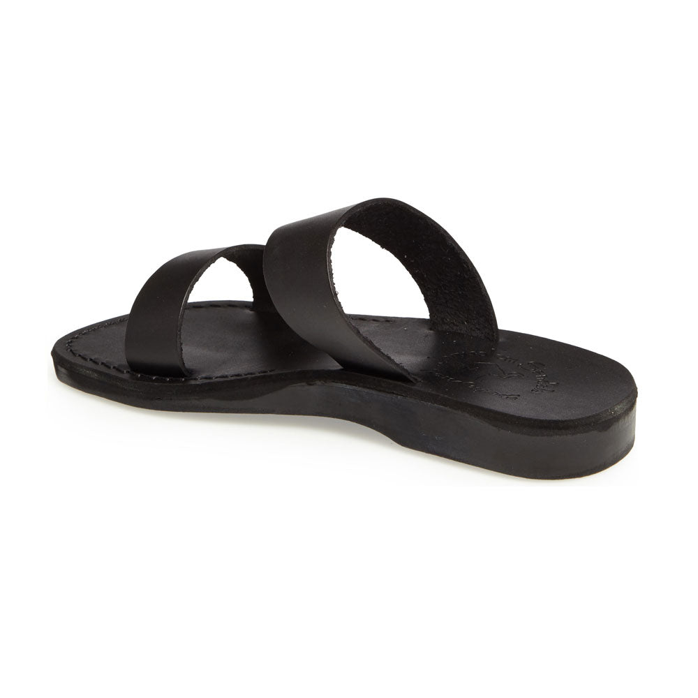 Aviv Black, handmade leather slide sandals - back View