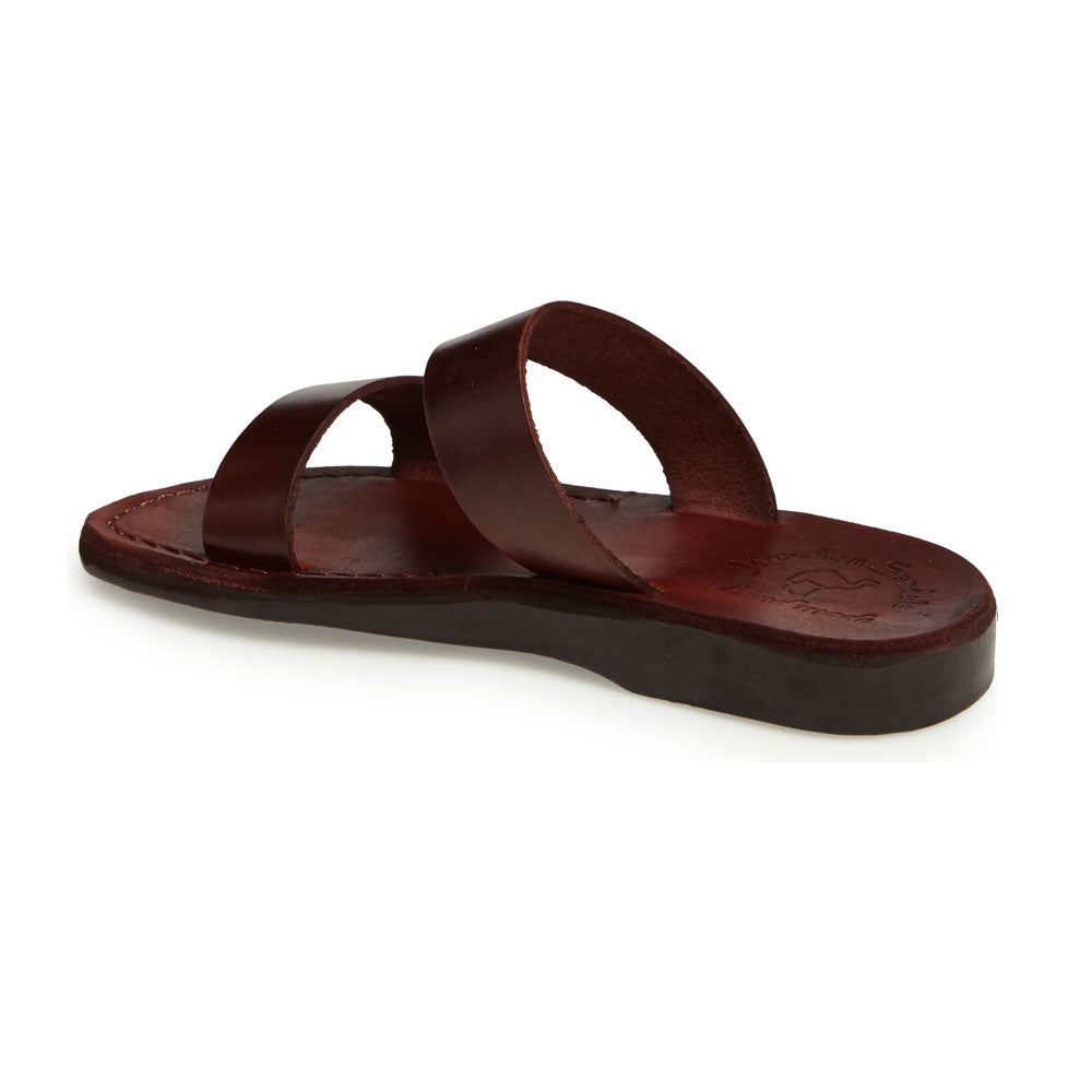 Aviv brown, handmade leather slide sandals - back View