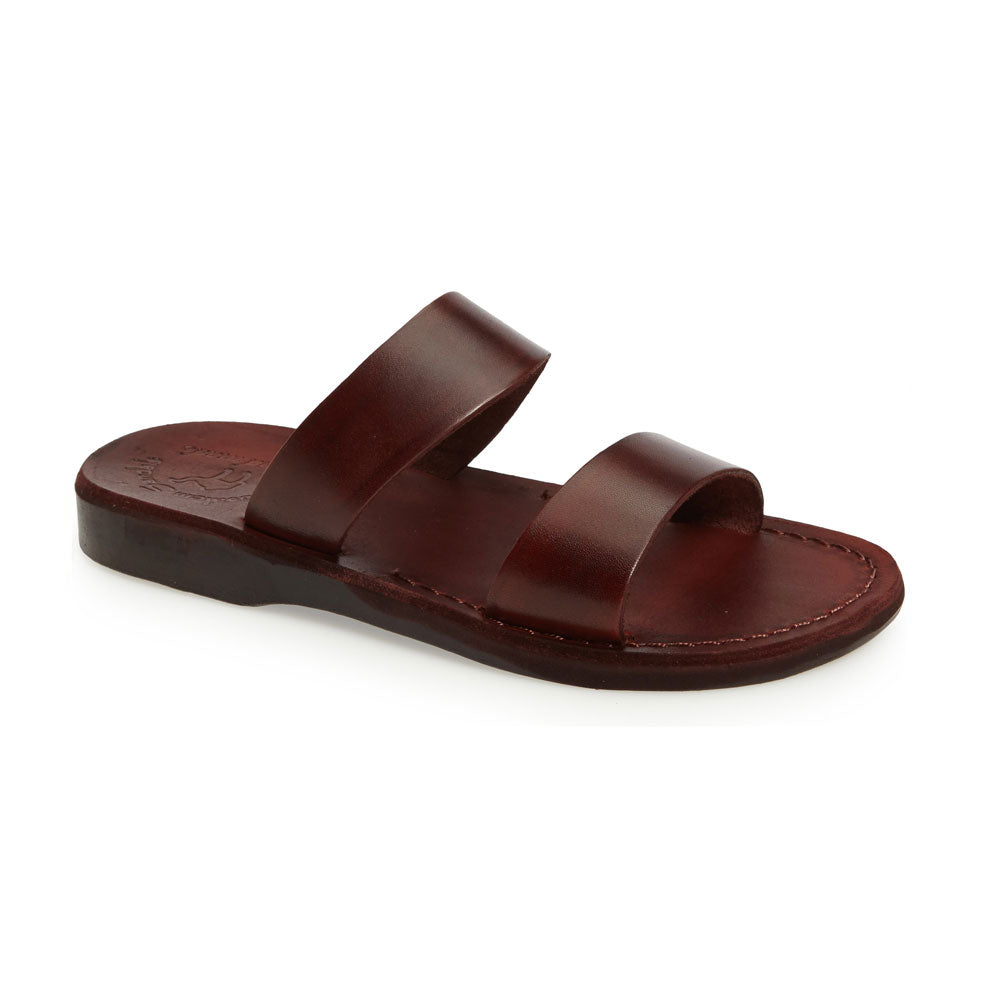 Aviv brown, handmade leather slide sandals - Front View
