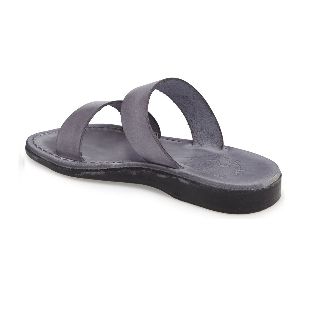Aviv gray, handmade leather slide sandals - back View