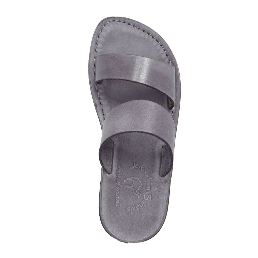 Aviv gray, handmade leather slide sandals - Side View