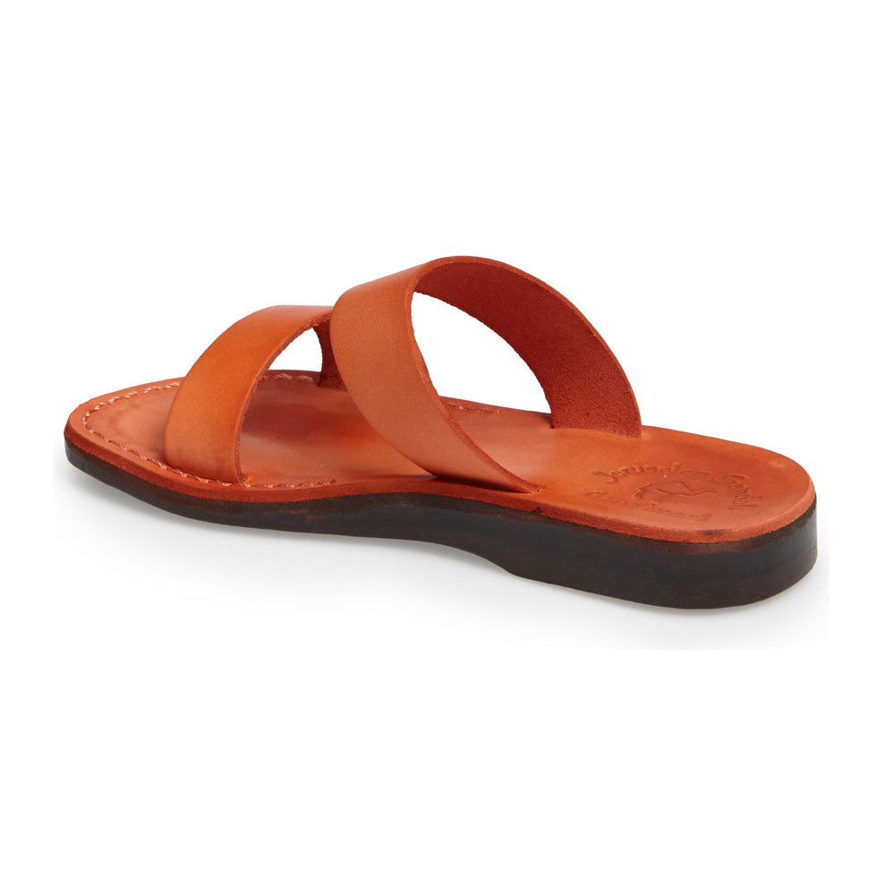 Aviv orange, handmade leather slide sandals - back View
