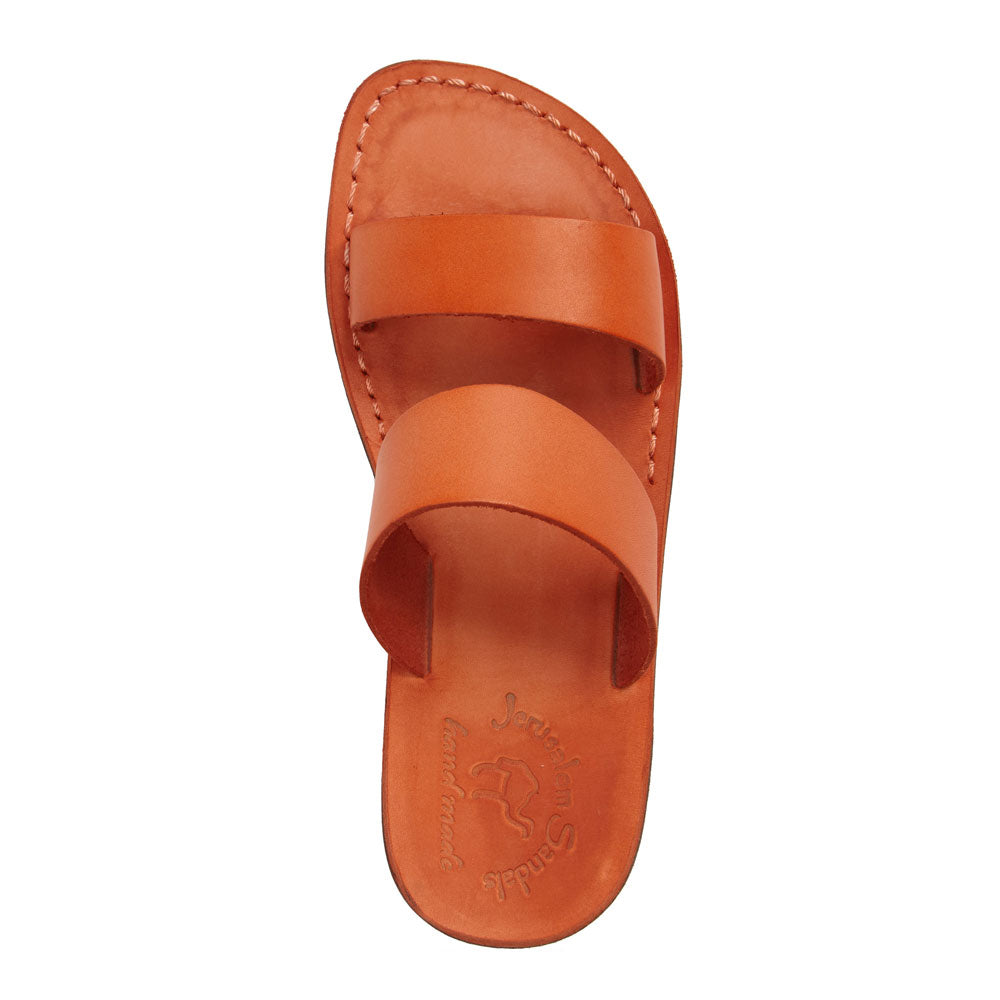 Aviv orange, handmade leather slide sandals - Side View