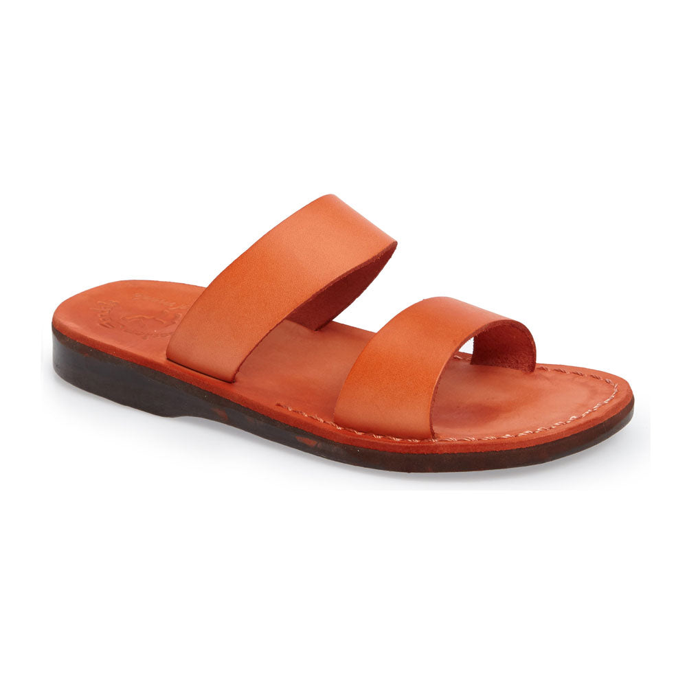 Aviv orange, handmade leather slide sandals - Front View