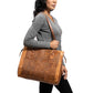 Embossed Leather Tote Handbag brown, handmade leather bag - model View