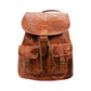 Embossed Front Pocket Backpack brown, handmade leather bag - Front View