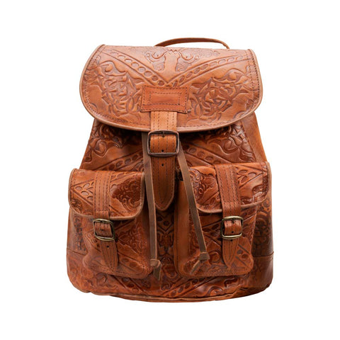 Embossed Brown Leather Backpack | Brown
