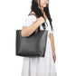 Leather Tote Handbag Black, handmade leather bag - model View