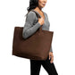 Leather Tote Handbag Brown, handmade leather bag - Model View