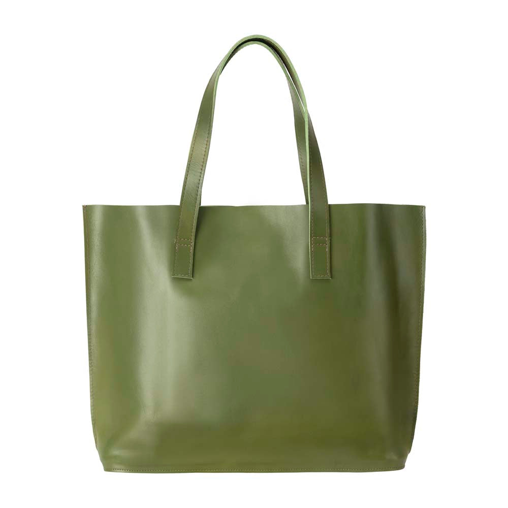 Leather Tote Handbag Apple green, handmade leather bag - Front View
