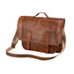 Embossed Leather Laptop Handbag brown, handmade leather bag - Front View