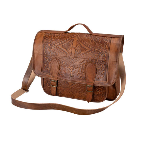 Embossed Leather Briefcase | Brown