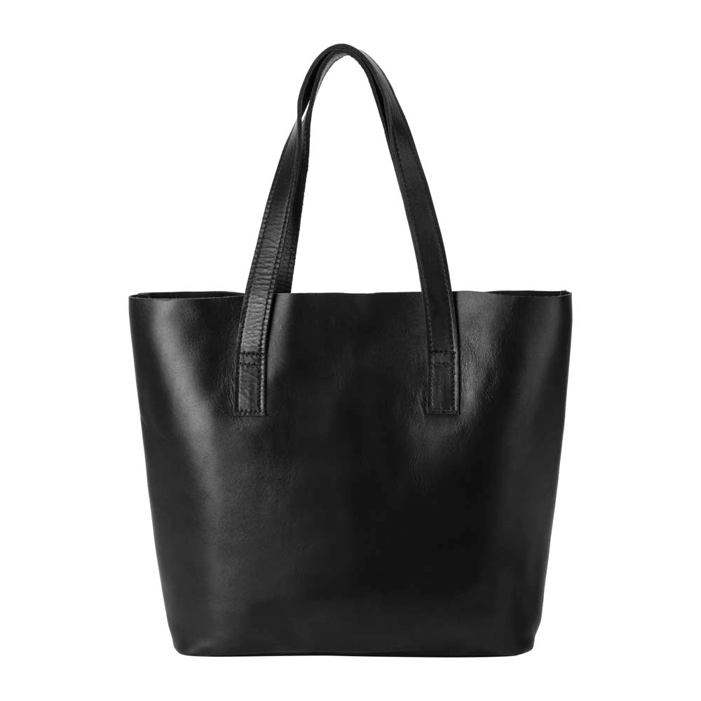 Classic Tote Leather Bag in black - front view