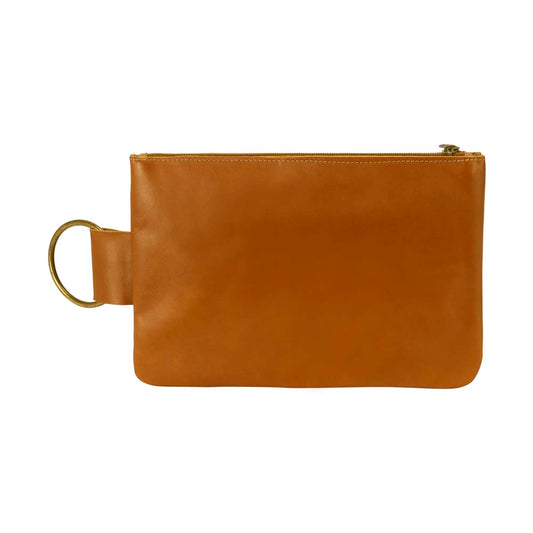 Leather Makeup Bag in yellow suede - front view