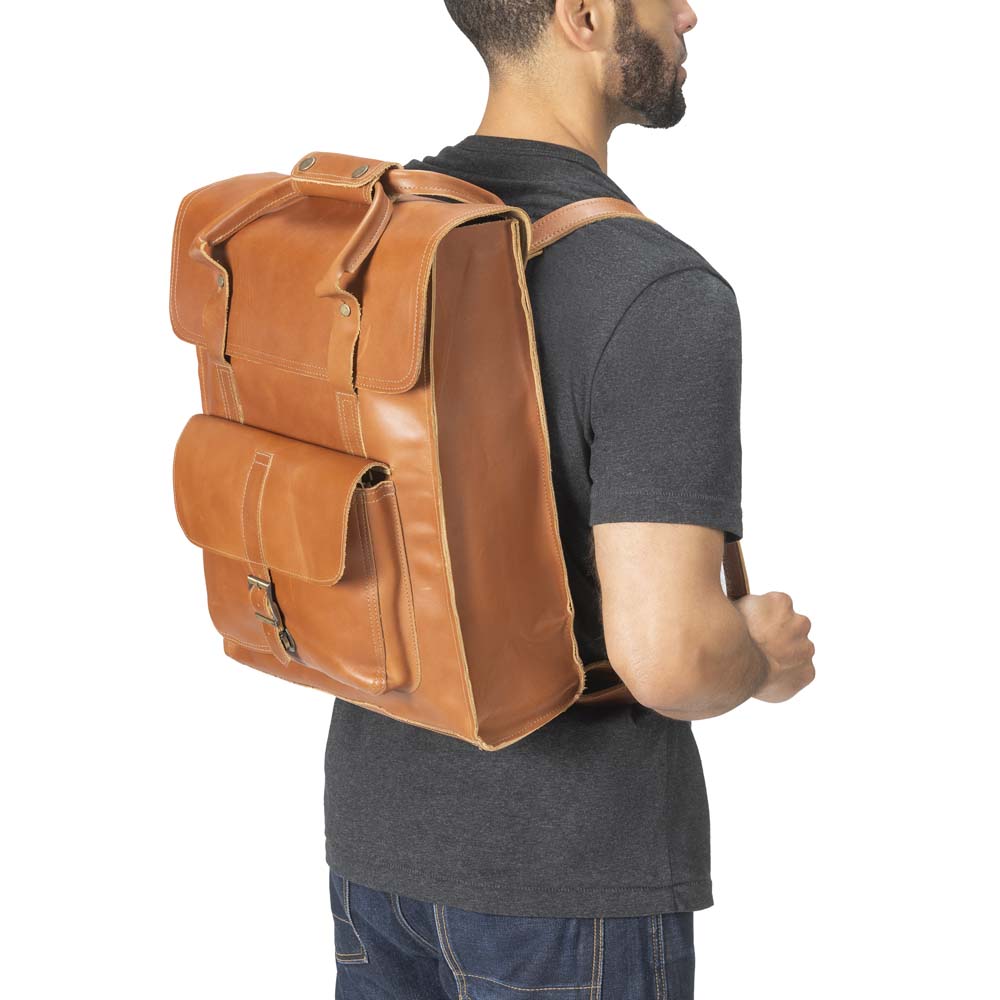 Unisex Leather Honey Backpack - model view